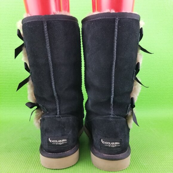 ✅TheKoolaburra by UGG VICTORIA Women's Tall Boot Size 8 BLACK Suede Faux Fur Bow - Picture 8 of 12